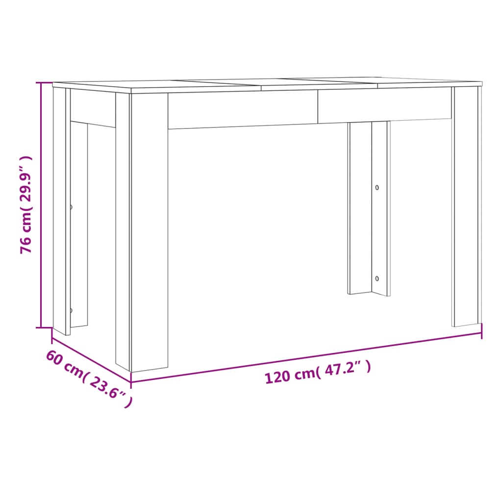 Spisebord røkt eik 120x60x76 cm konstruert tre