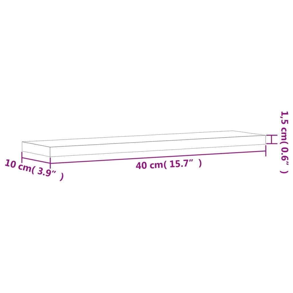 Vegghyller 4 stk røkt eik 40x10x1,5 cm konstruert tre