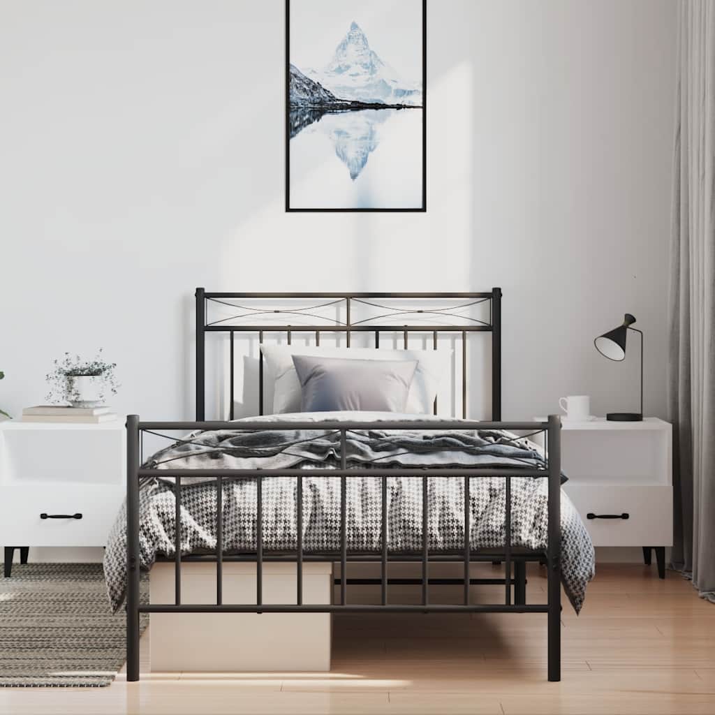 Sengeramme i metall med hode- og fotgavl svart 100x190 cm