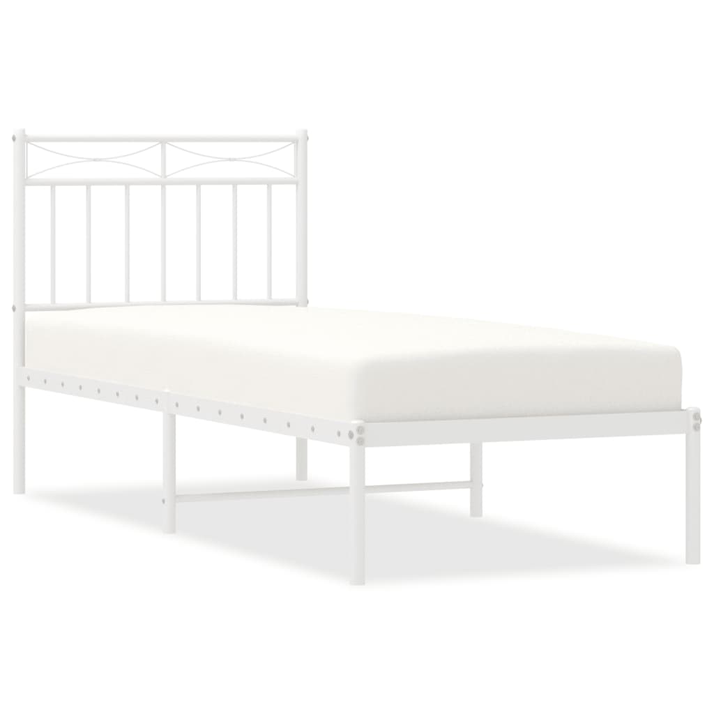 Sengeramme i metall uten madrass med hodegavl hvit 75x190 cm