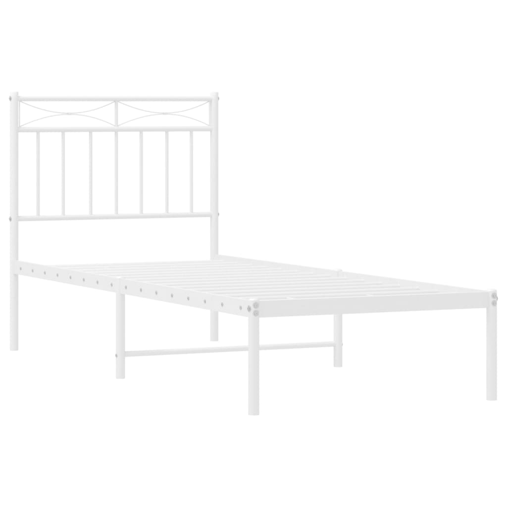 Sengeramme i metall uten madrass med hodegavl hvit 75x190 cm