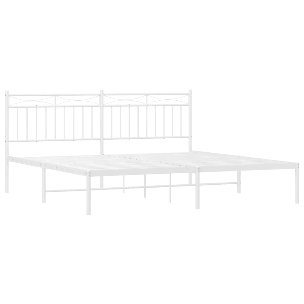 Sengeramme i metall med hodegavl hvit 183x213 cm