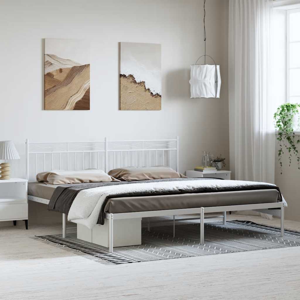 Sengeramme i metall med hodegavl hvit 183x213 cm