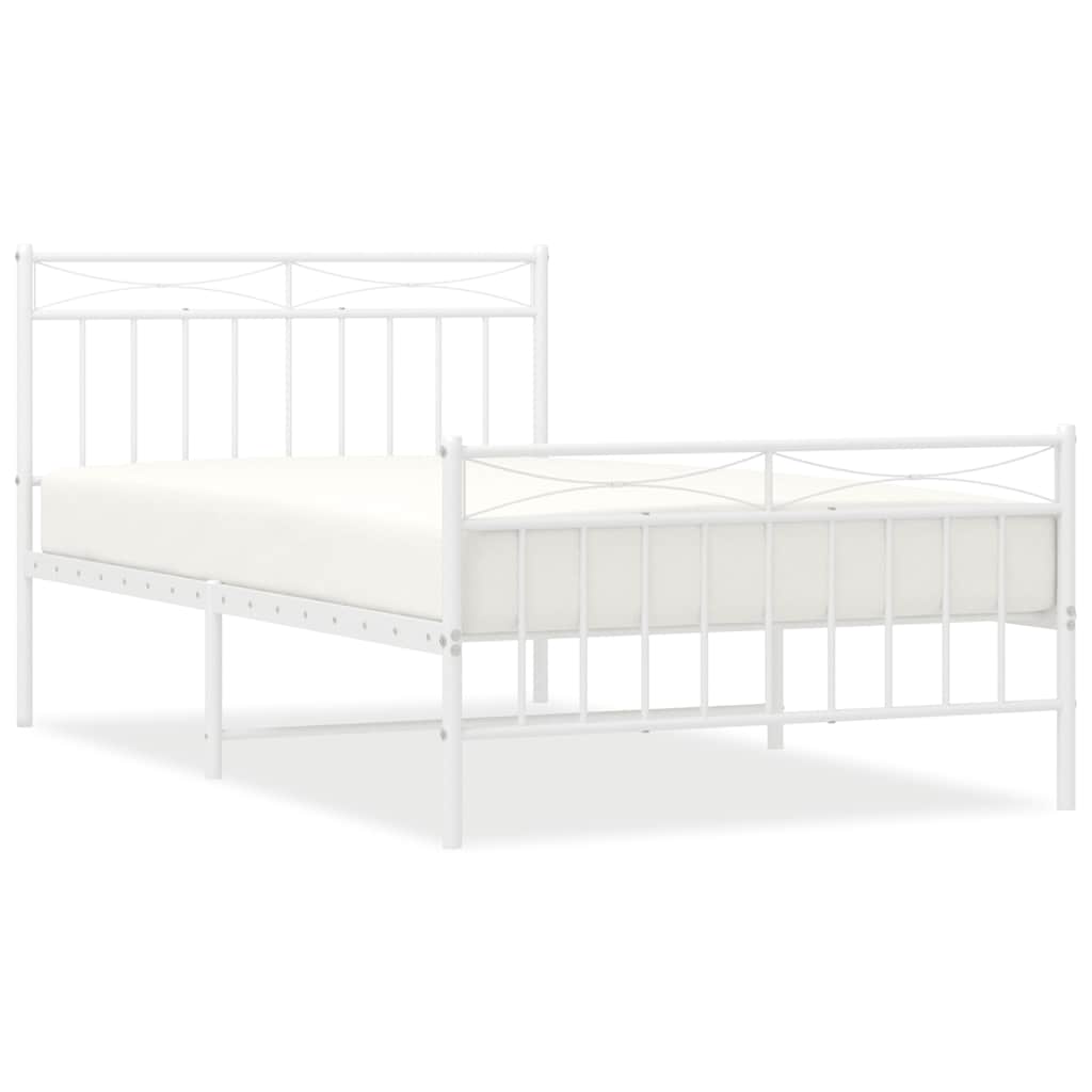 Sengeramme i metall med hode- og fotgavl hvit 100x200 cm