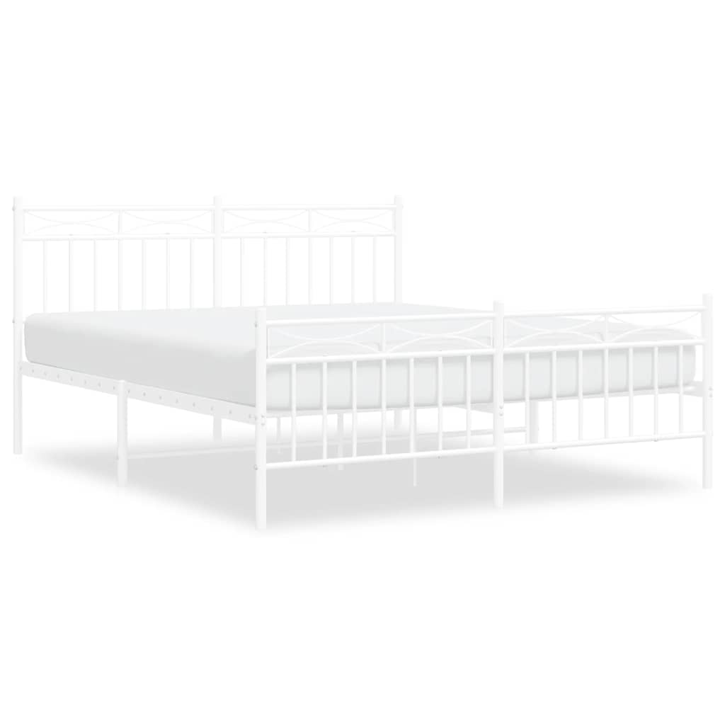 Sengeramme i metall med hode- og fotgavl hvit 150x200 cm