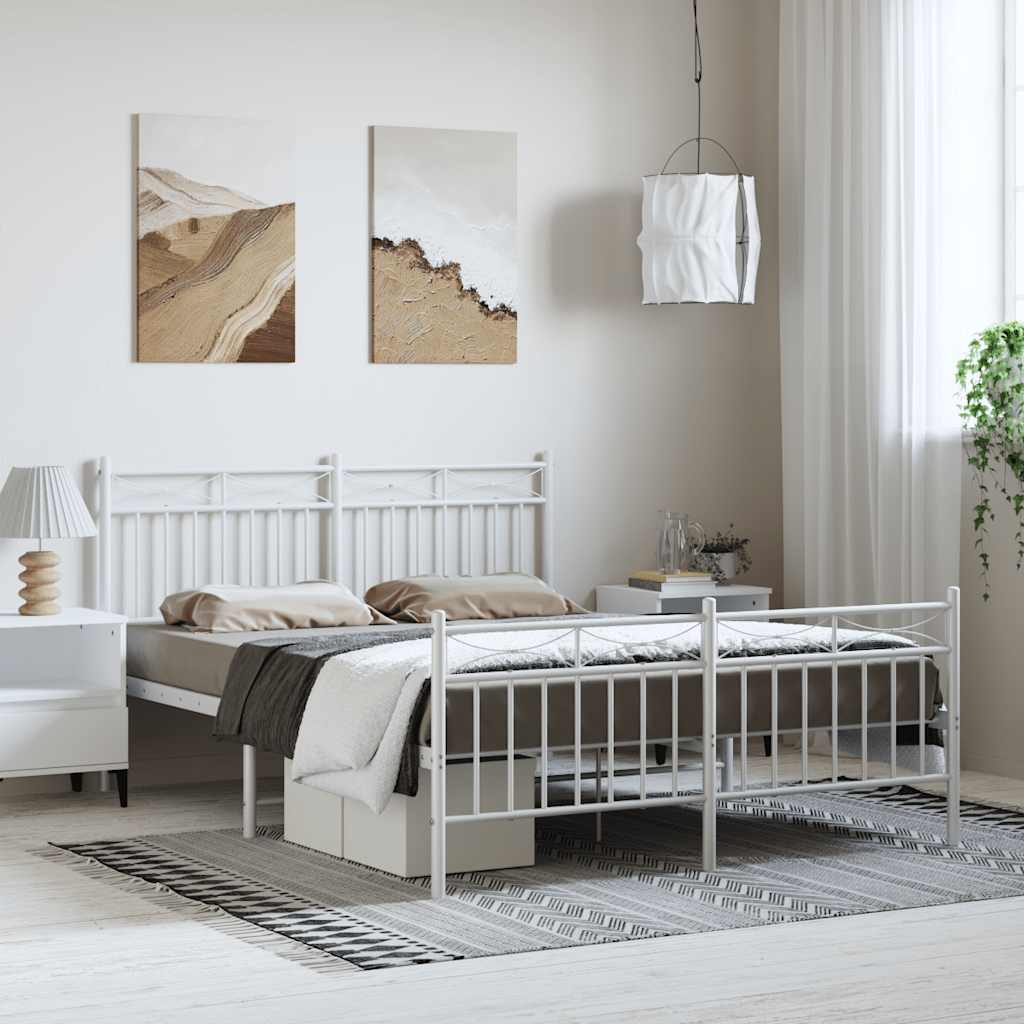 Sengeramme i metall med hode- og fotgavl hvit 150x200 cm