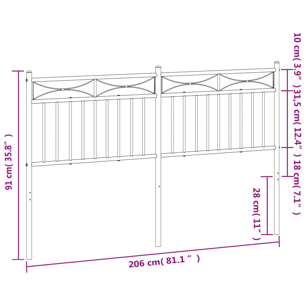 Utskiftbar sengegavl i metall hvit 200 cm