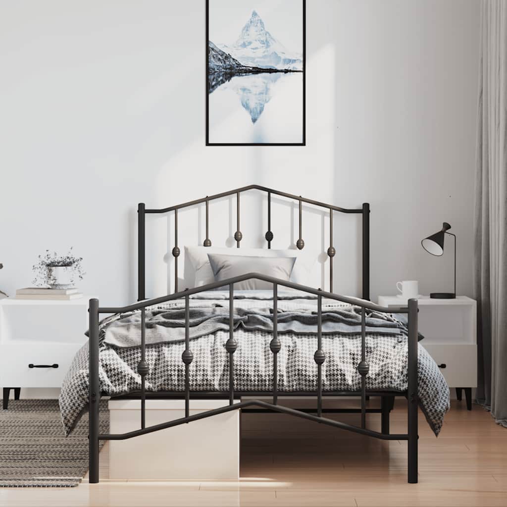 Sengeramme i metall med hode- og fotgavl svart 100x200 cm