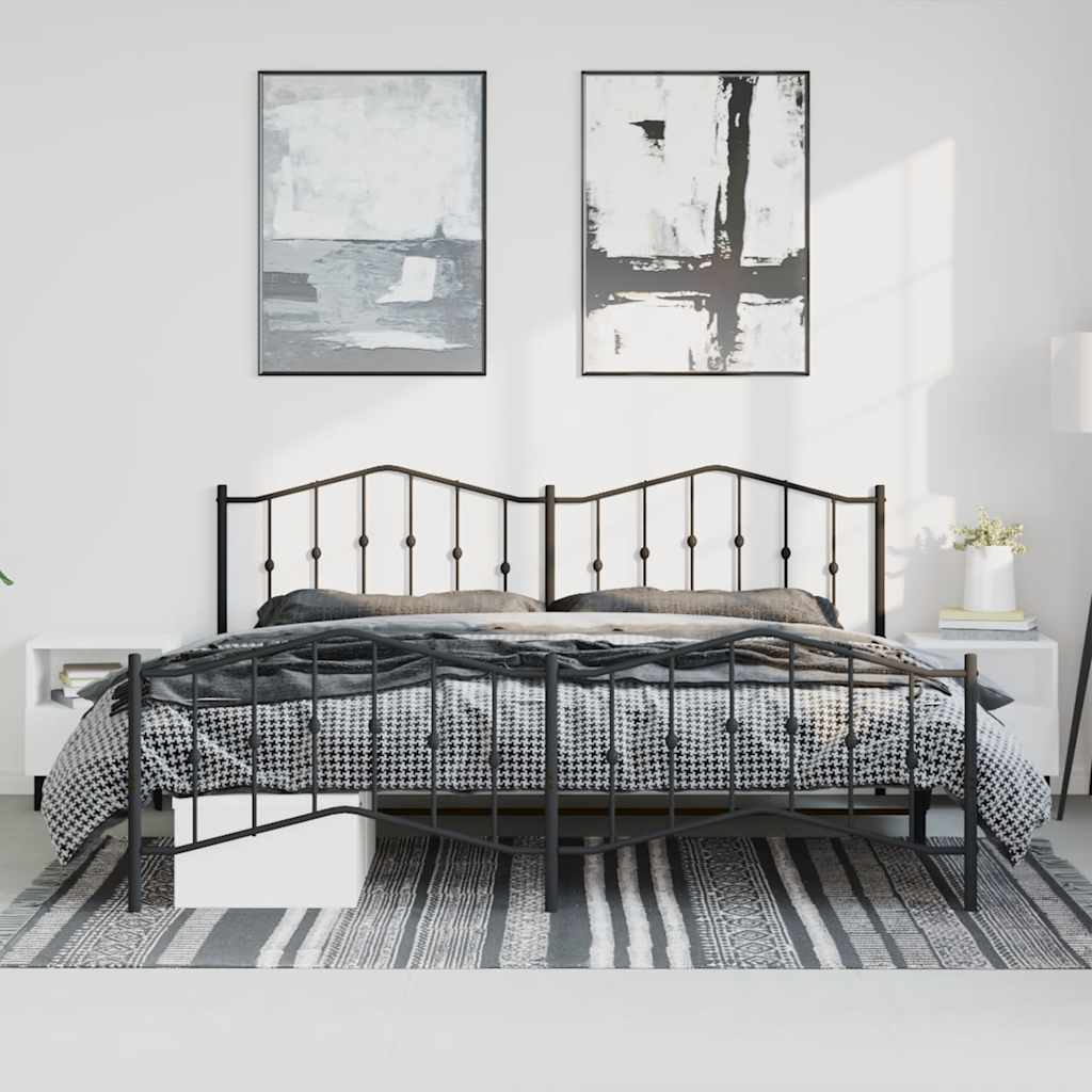 Sengeramme i metall med hode- og fotgavl svart 183x213 cm