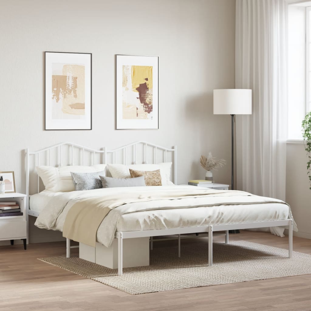 Sengeramme i metall med sengegavl hvit 160x200 cm vidaXL
