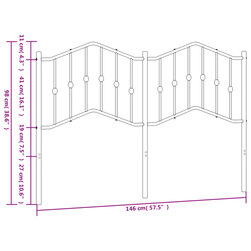 Utskiftbar sengegavl i metall hvit 140 cm
