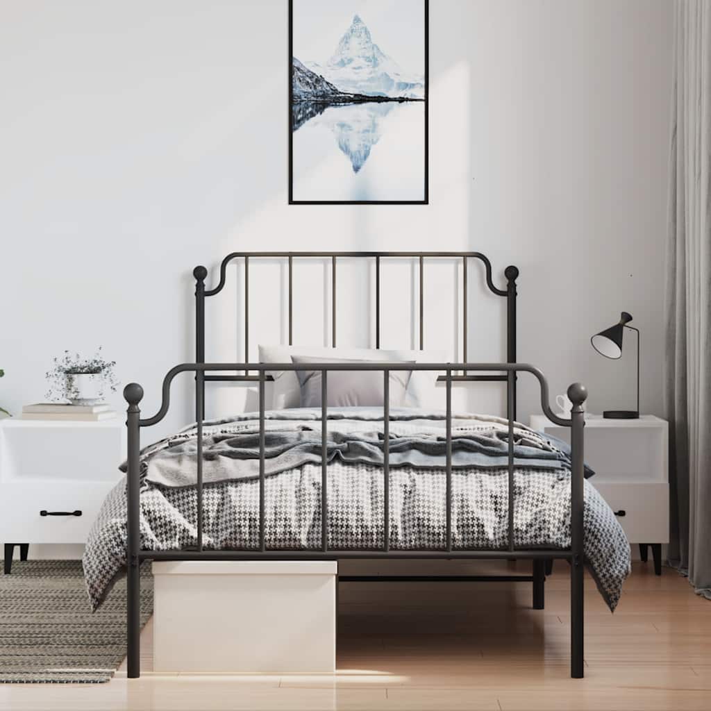 Sengeramme i metall med hode- og fotgavl svart 100x200 cm
