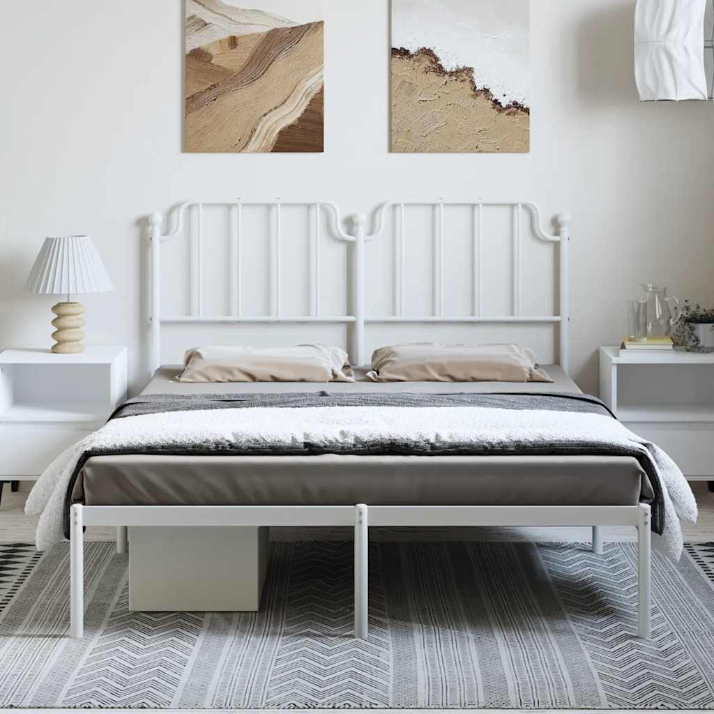 Sengeramme i metall med sengegavl hvit 150x200 cm