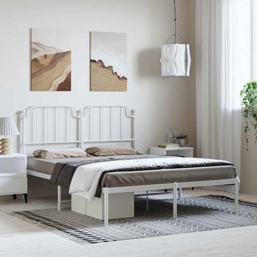 Sengeramme i metall med sengegavl hvit 150x200 cm