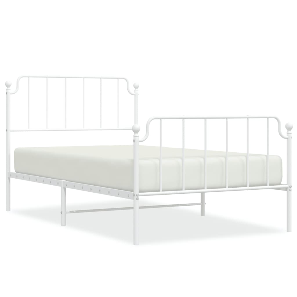 Sengeramme i metall med hode- og fotgavl hvit 107x203 cm vidaXL