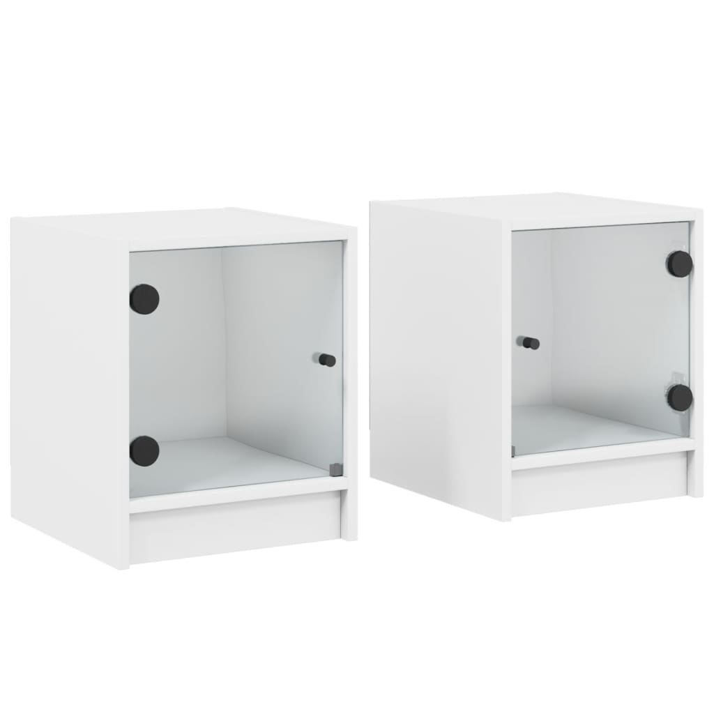 Nattbord med glassdører 2 stk vhit 35x37x42 cm