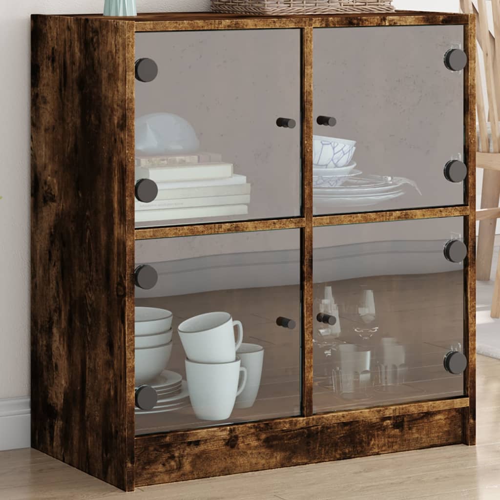 Sideskap med glassdører røkt eik 68x37x75,5 cm