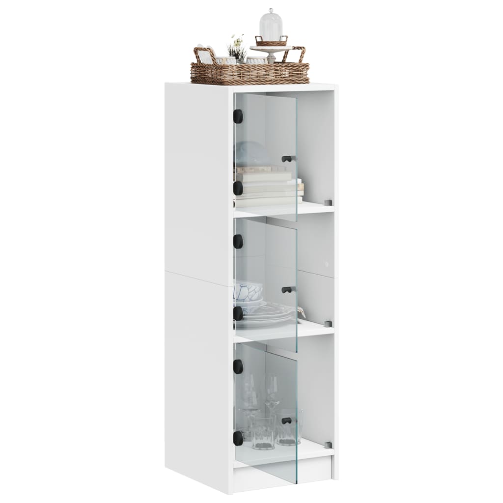 Highboard med glassdører hvit 35x37x109 cm