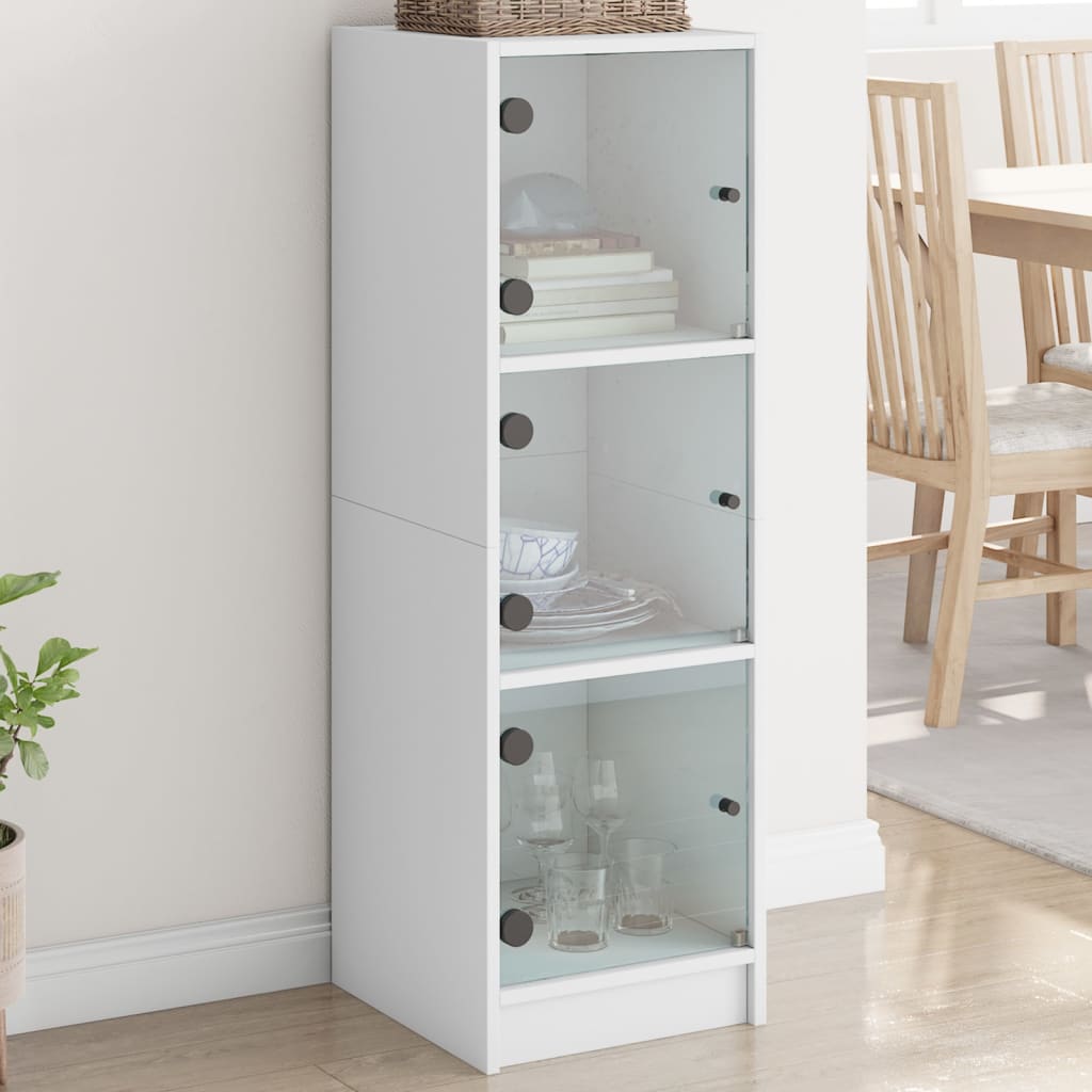 Highboard med glassdører hvit 35x37x109 cm