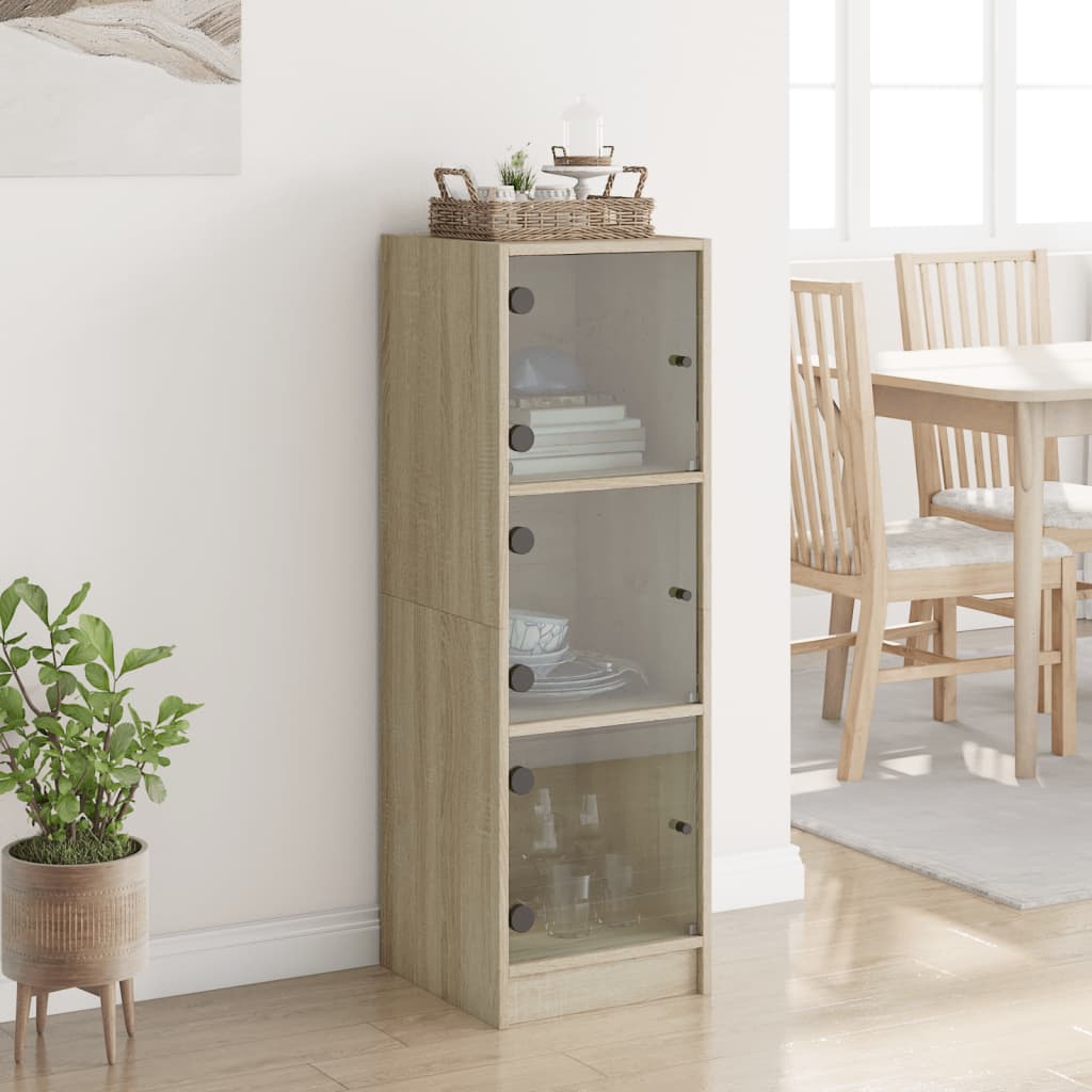 Highboard med glassdører sonoma eik 35x37x109 cm