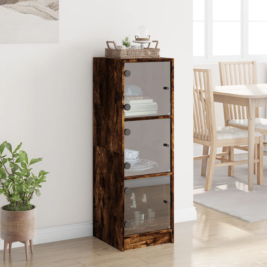 Highboard med glassdører røkt eik 35x37x109 cm