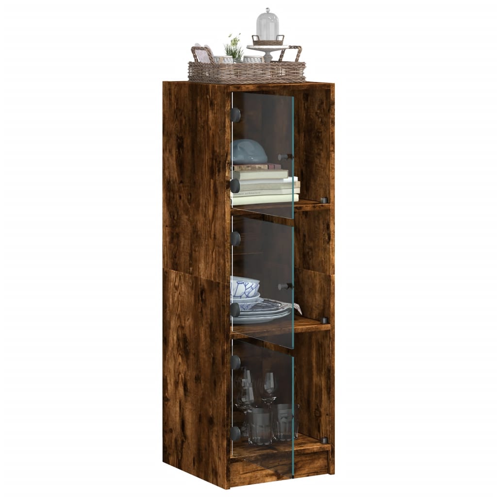 Highboard med glassdører røkt eik 35x37x109 cm