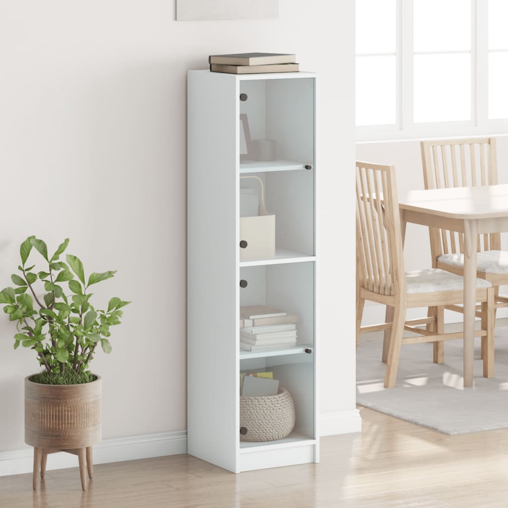 Highboard med glassdører hvit 35x37x142 cm