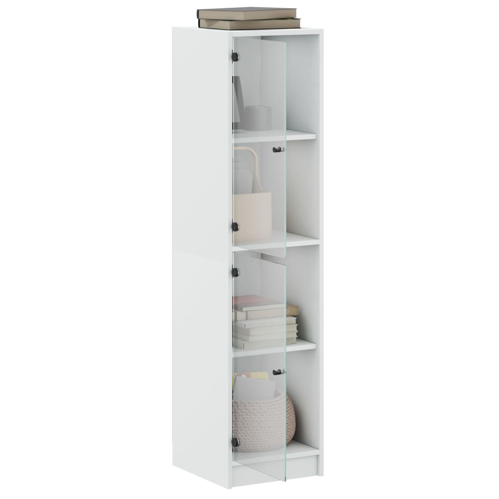 Highboard med glassdører hvit 35x37x142 cm