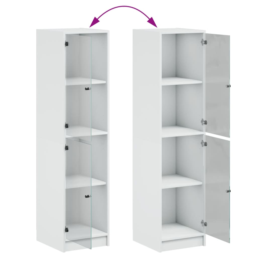 Highboard med glassdører hvit 35x37x142 cm