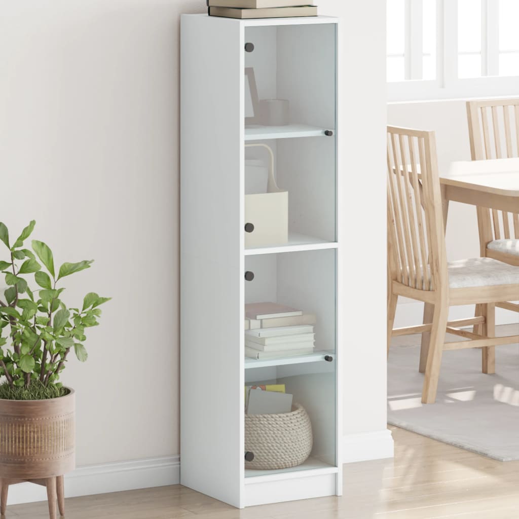 Highboard med glassdører hvit 35x37x142 cm
