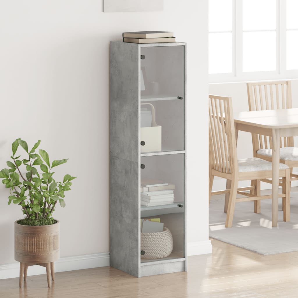 Highboard med glassdører betonggrå 35x37x142 cm