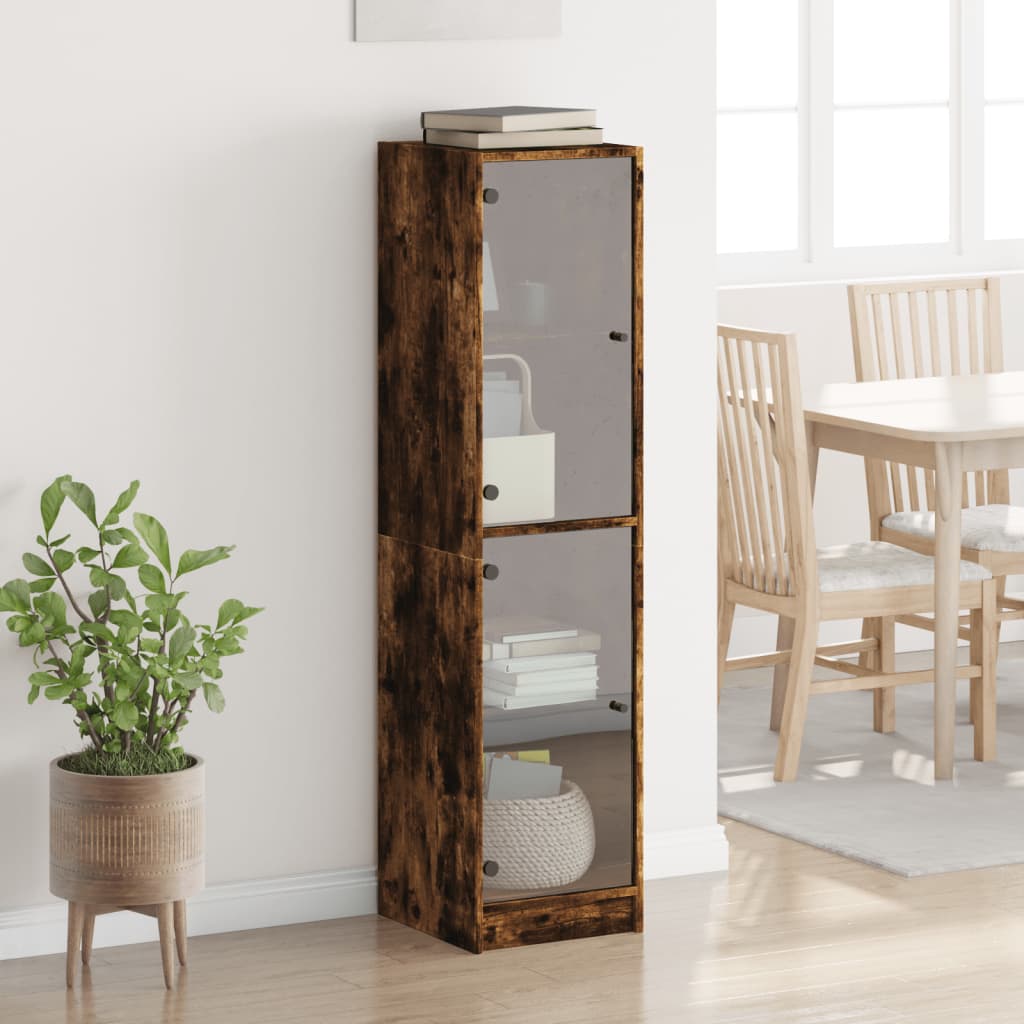 Highboard med glassdør røkt eik 35x37x142 cm
