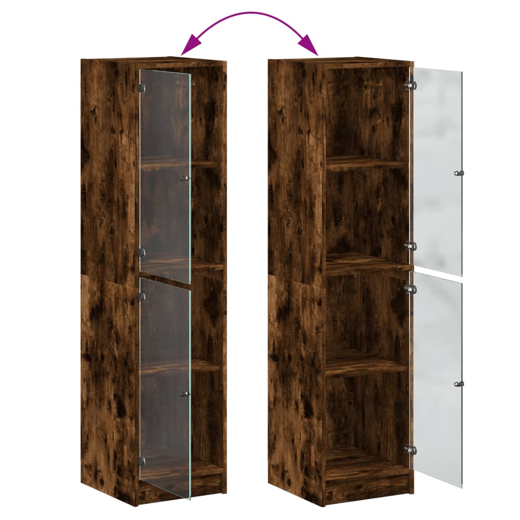 Highboard med glassdør røkt eik 35x37x142 cm