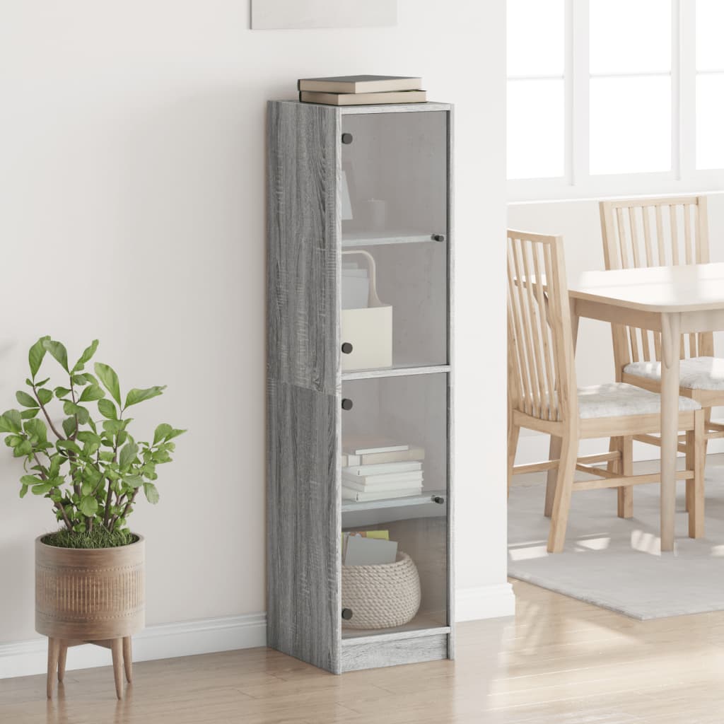 Highboard med glassdører grå sonoma 35x37x142 cm