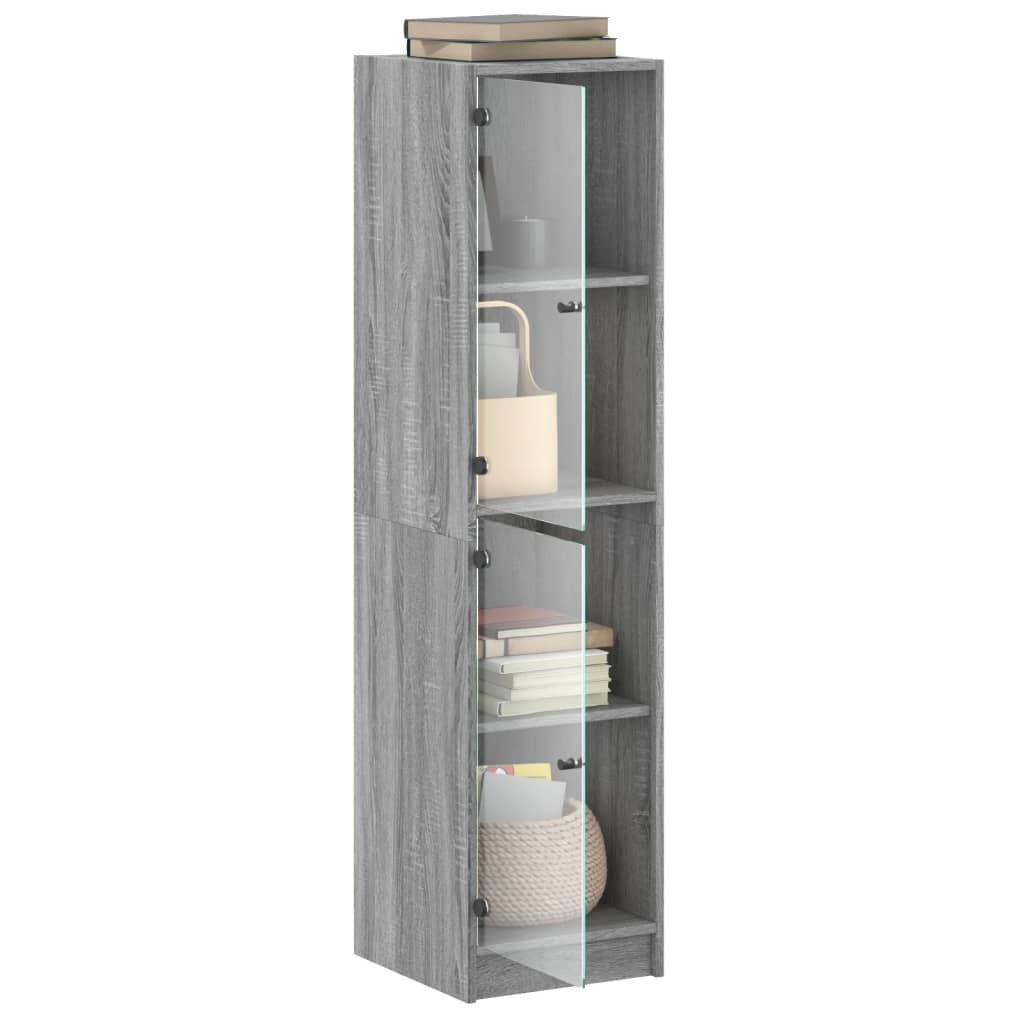 Highboard med glassdører grå sonoma 35x37x142 cm