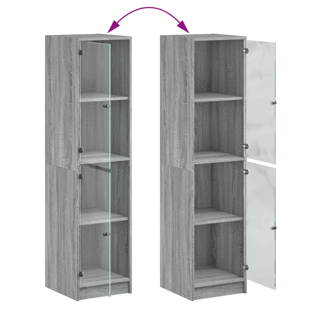 Highboard med glassdører grå sonoma 35x37x142 cm