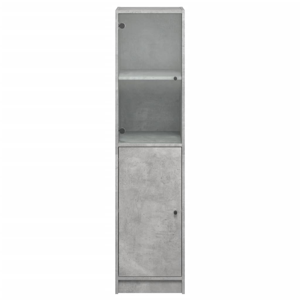 Highboard med glassdører betonggrå 35x37x142 cm