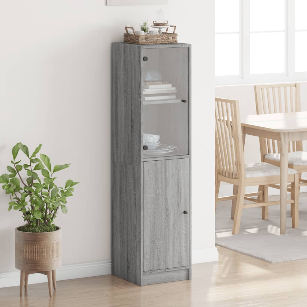 Highboard med glassdører grå sonoma 35x37x142 cm