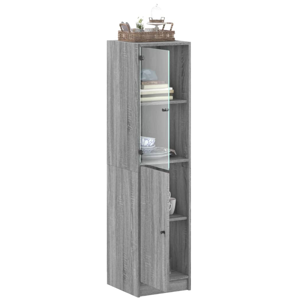 Highboard med glassdører grå sonoma 35x37x142 cm