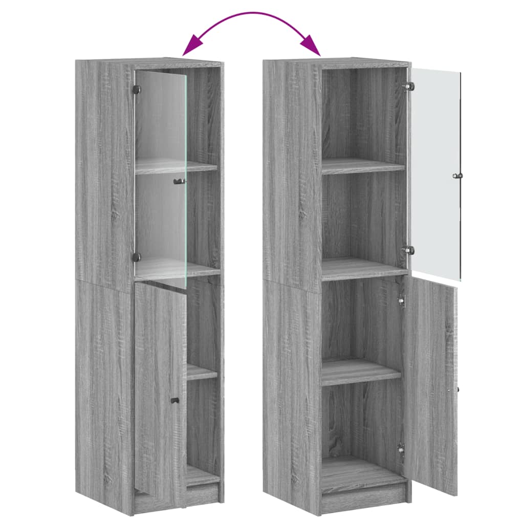 Highboard med glassdører grå sonoma 35x37x142 cm