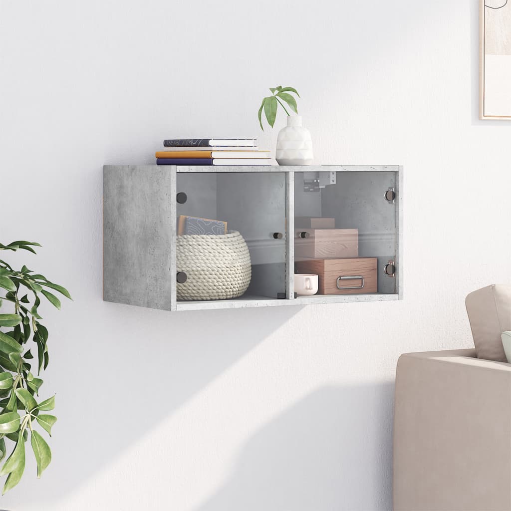 Sideskap med glassdører betonggrå 68,5x37x35 cm