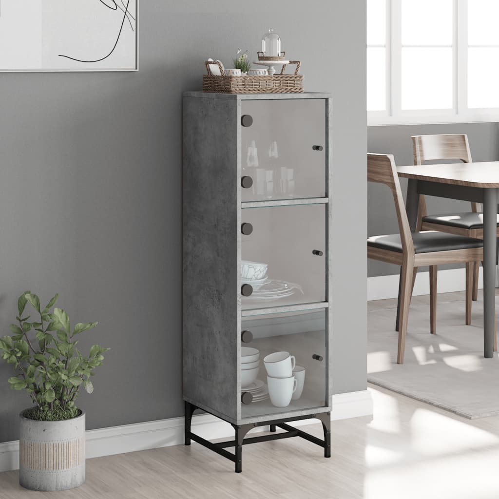 Highboard med glassdører betonggrå 35x37x120 cm