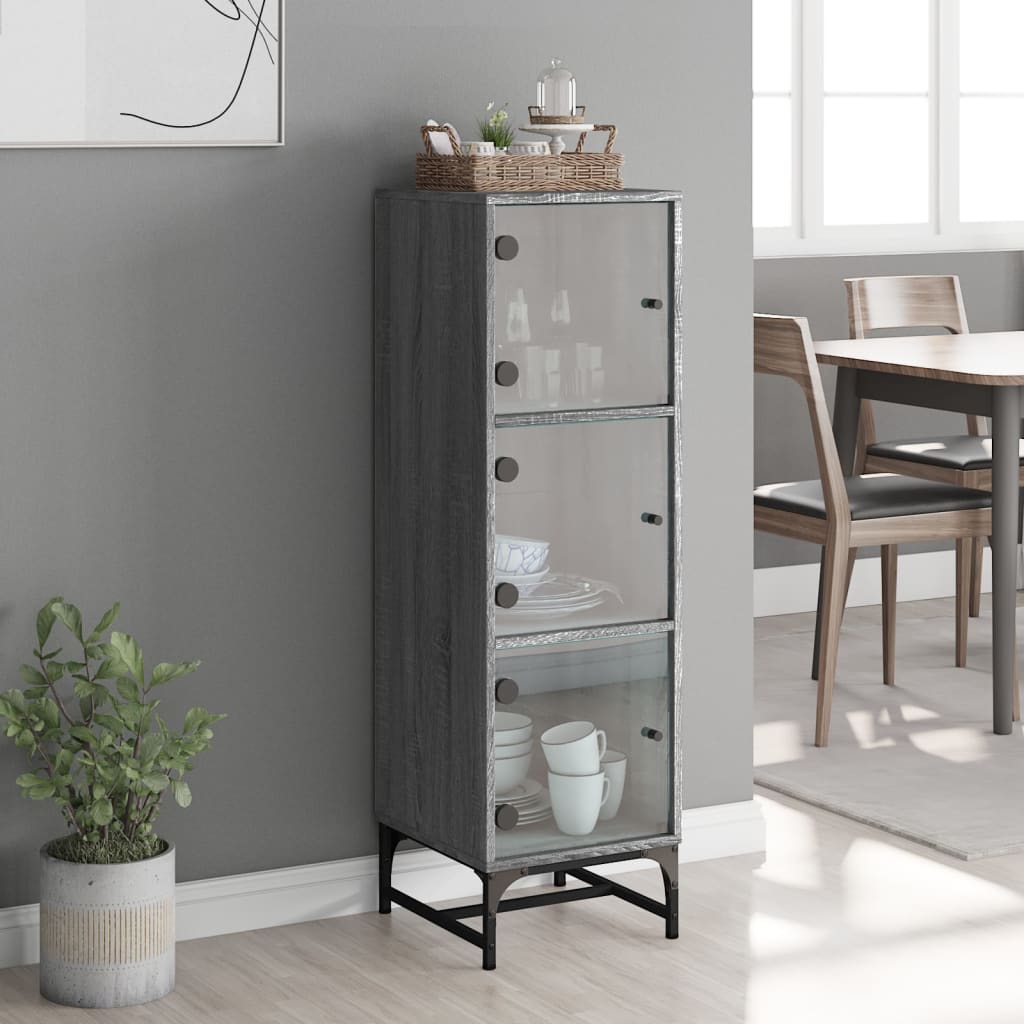 Highboard med glassdører grå sonoma 35x37x120 cm