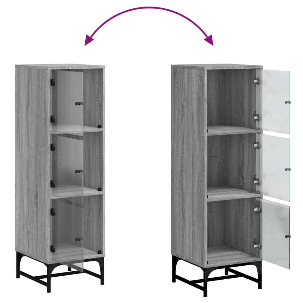 Highboard med glassdører grå sonoma 35x37x120 cm