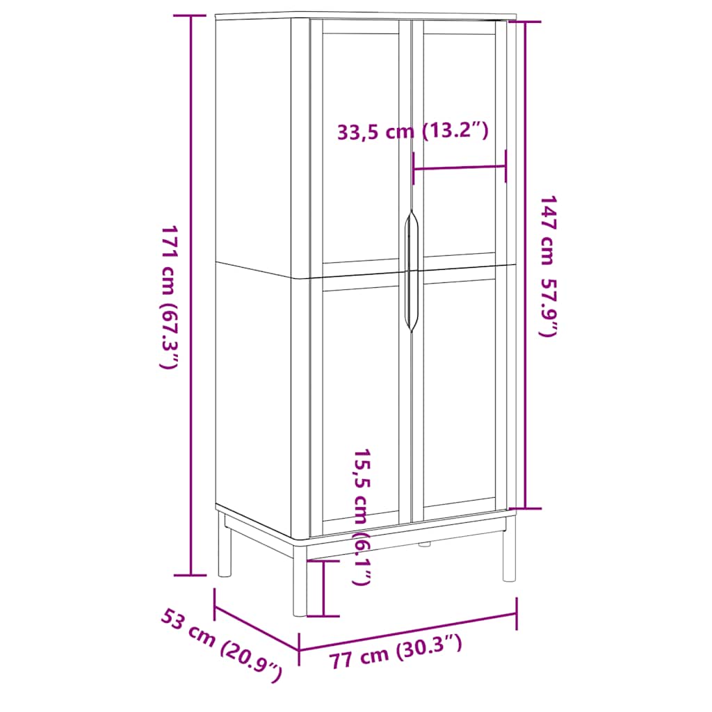 Garderobe FLORO voksbrun 77x53x171 cm heltre furu