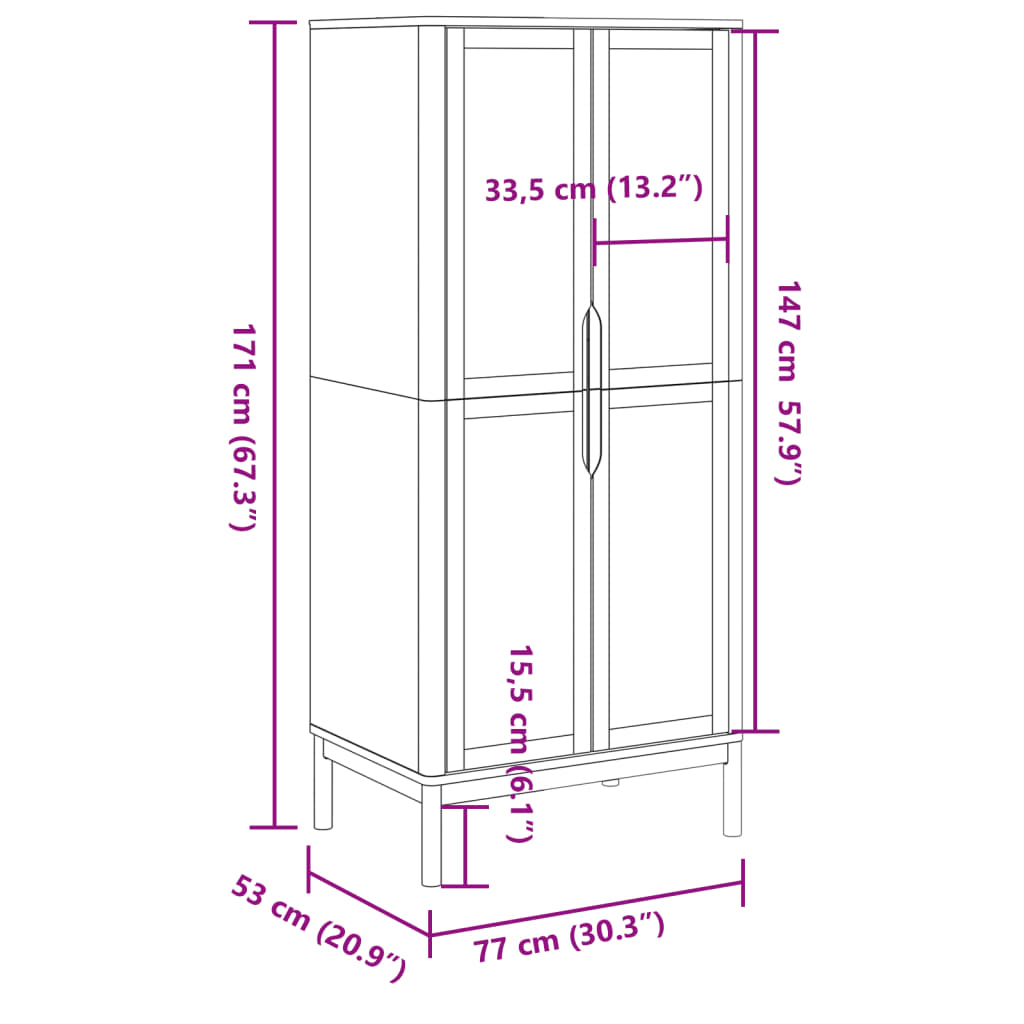 Garderobe FLORO hvit 77x53x171 cm heltre furu