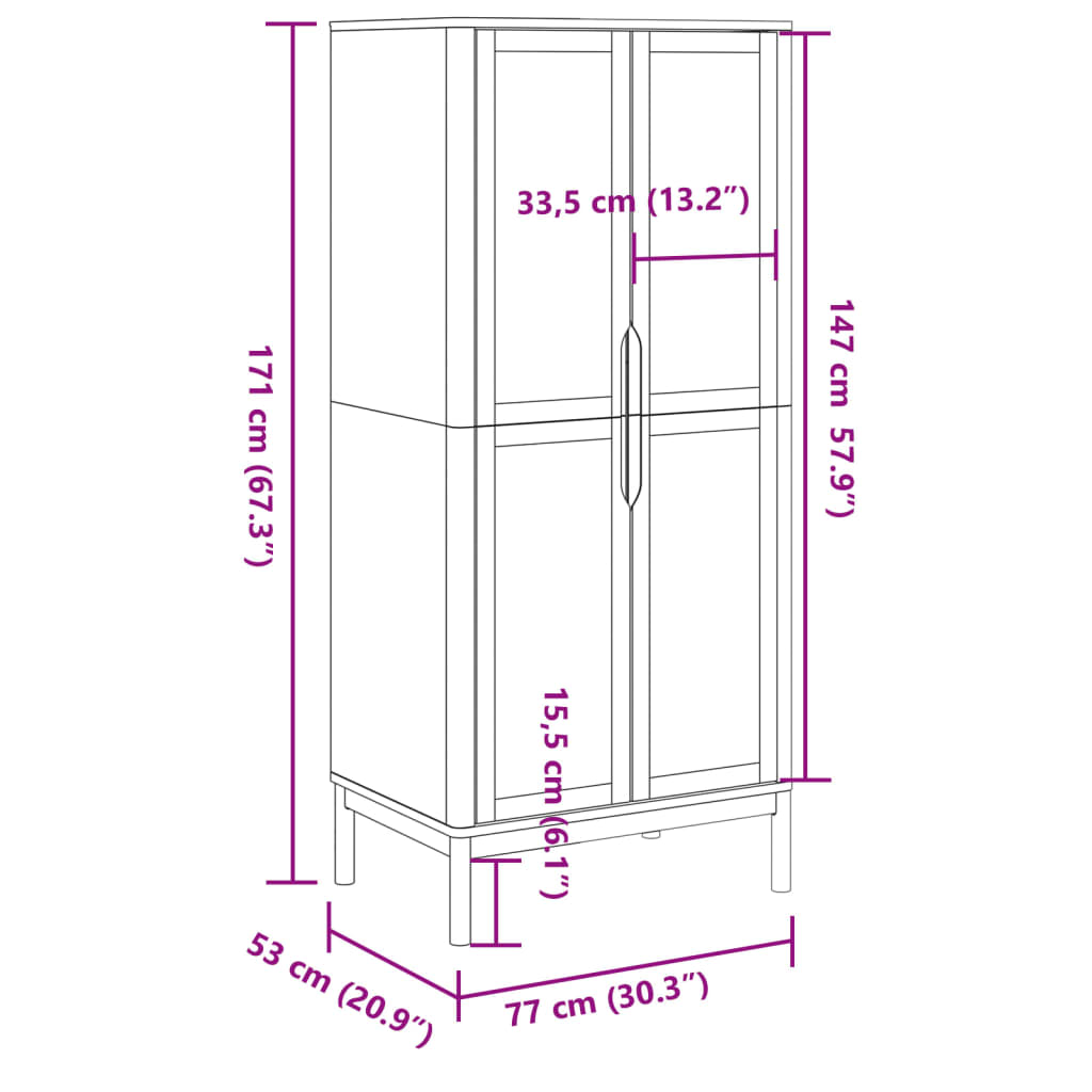 Garderobe FLORO grå 77x53x171 cm heltre furu