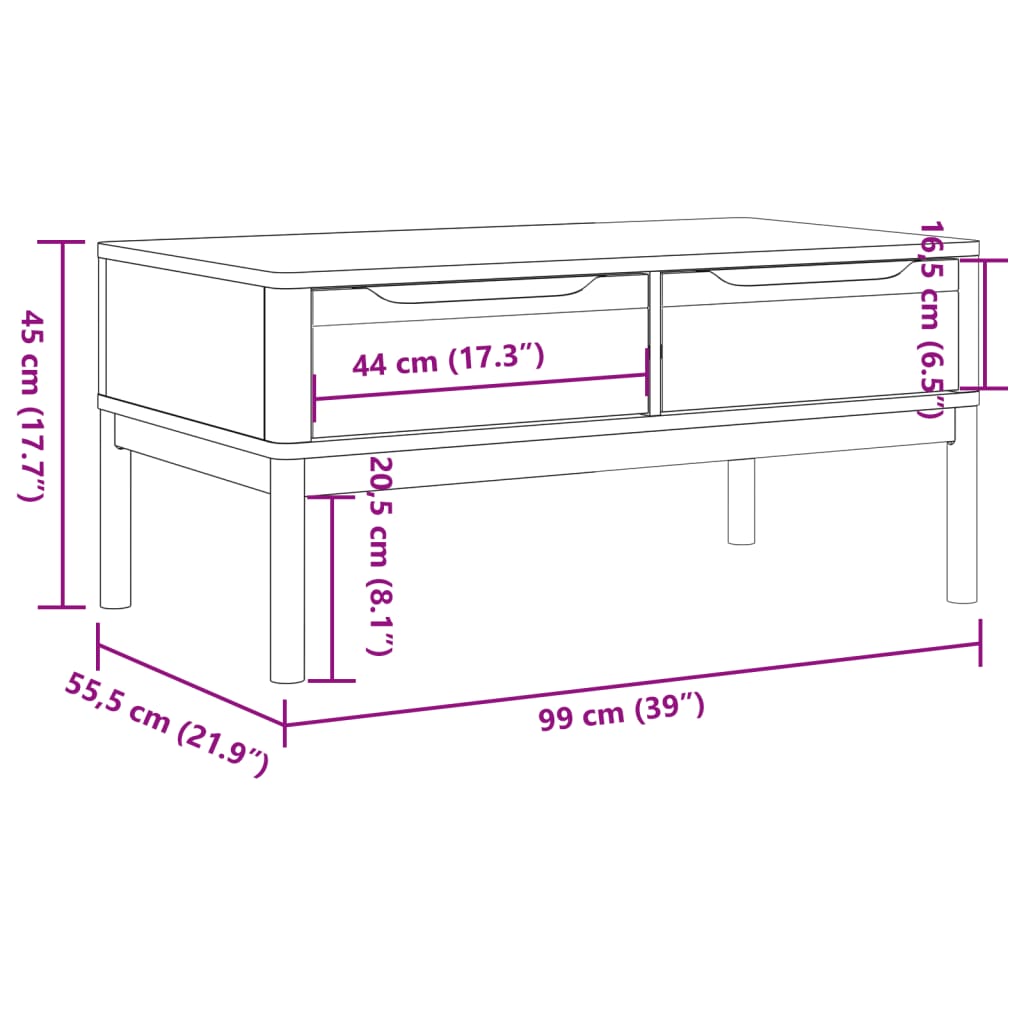 Salongbord FLORO voksbrun 99x55,5x45 cm heltre furu