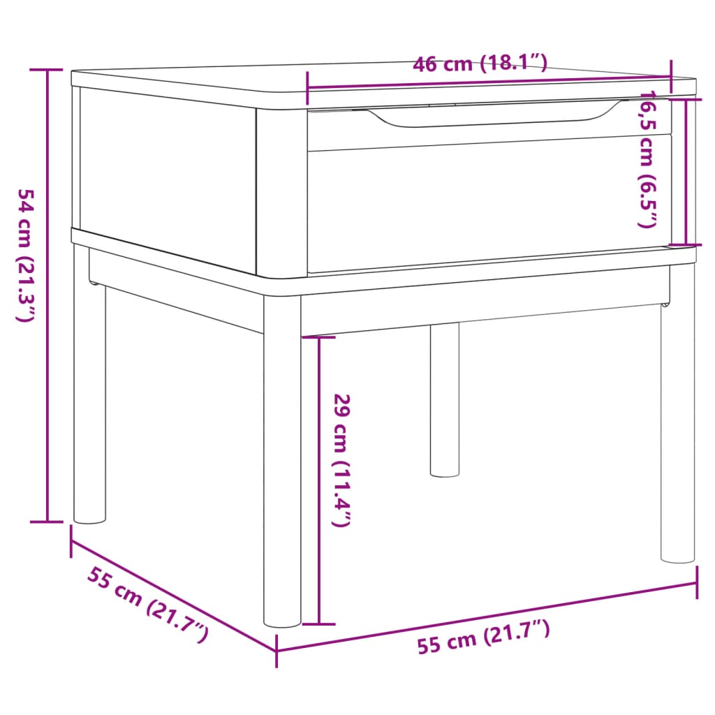 Lampebord FLORO voksbrun 55x55x54 cm heltre furu