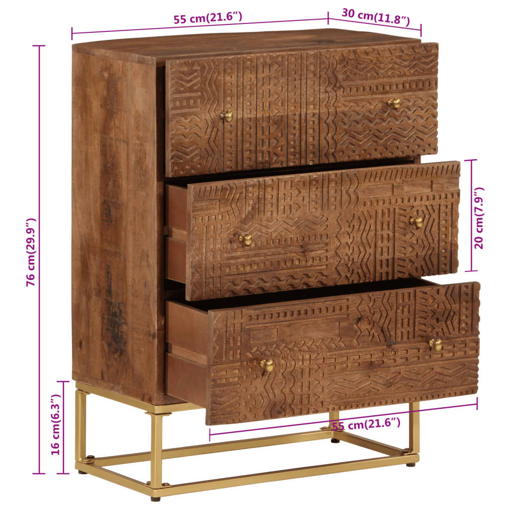 Kommode 55x30x76 cm heltre mango og jern